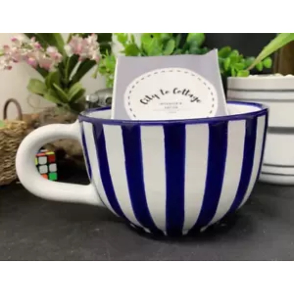 City To Cottage London Handmade Ceramic Blue Striped Mug XL 17.5oz